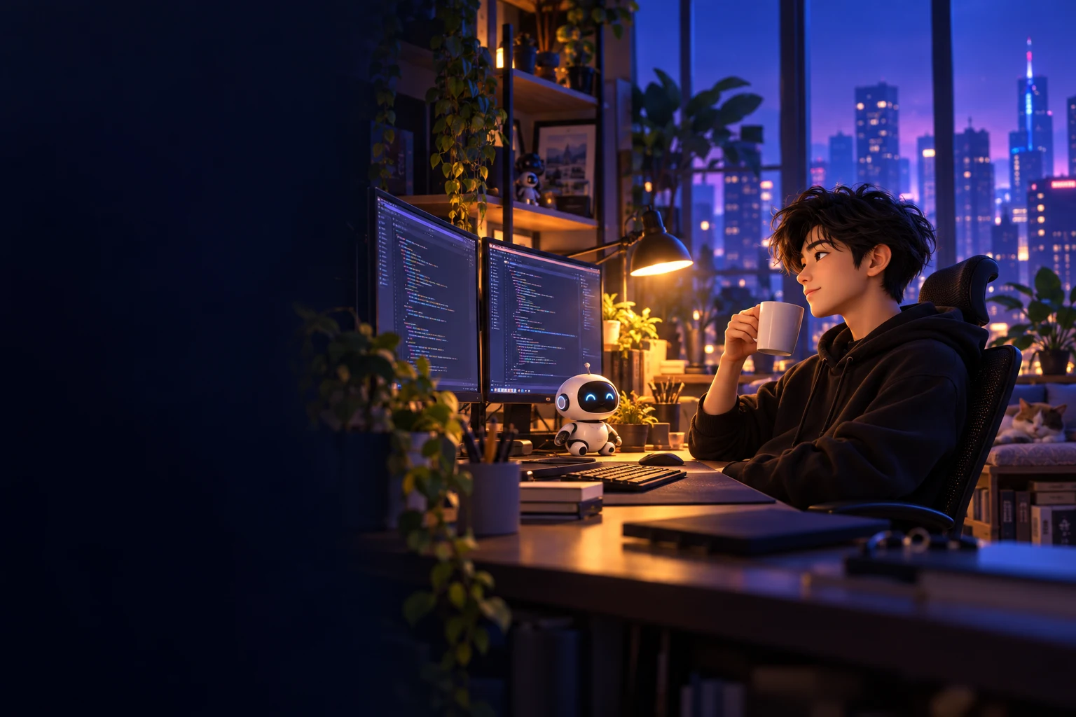 深夜工作室里的独立开发者和 AI 伙伴